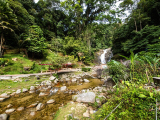 Water stream flows from the waterfall in Lata Kinjang, Perak, Malaysia.
