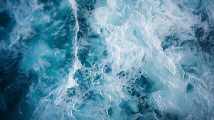 Obraz premium Beautiful texture of big power dark ocean waves with white wash Aerial top view footage of fabulous sea tide on a stormy day Drone filming breaking surf with foam in Indian ocean Big s : Generative AI
