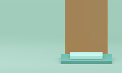 3d green podium pedestal with golden wall background for product show realistic vector illustration