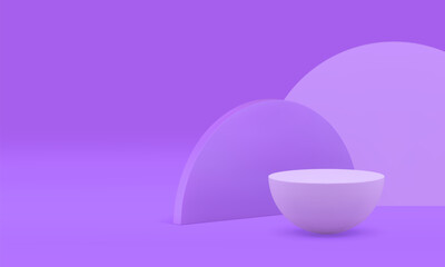 Purple 3d hemisphere podium pedestal with geometric wall background realistic vector