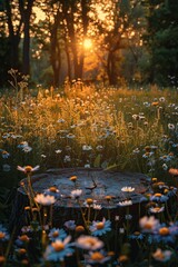 Obraz premium Mock-Up Landscape with Platform in Enchanted Forest