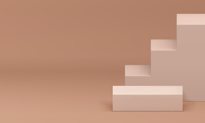 Beige 3d squared podium pedestal with stairs mock up for product show realistic vector illustration