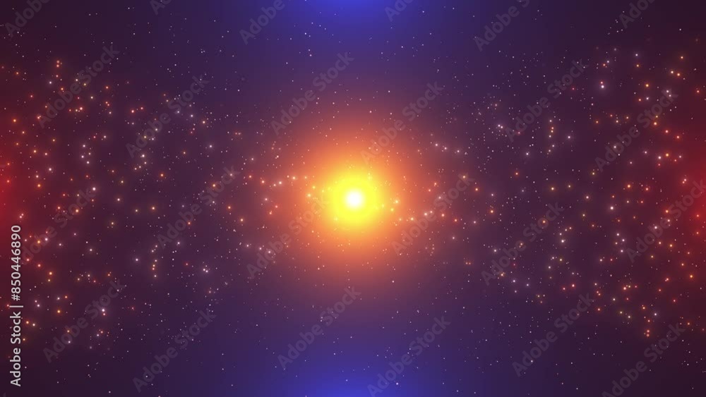 Poster abstract glowing particles of light and sparkles fly from a bright source of heavenly light. seamles