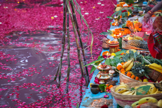 holy offerings of fruits for hindu sun god at chhath festival unique perspective