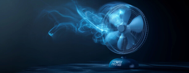 Obraz premium A futuristic fan featuring blue and white swirls of air waves emanating from the center of its blades