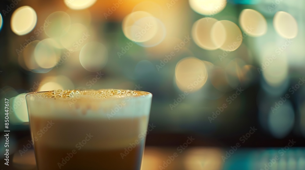 Poster blurred images of the coffee shop cafe interior background and lighting bokeh : generative ai
