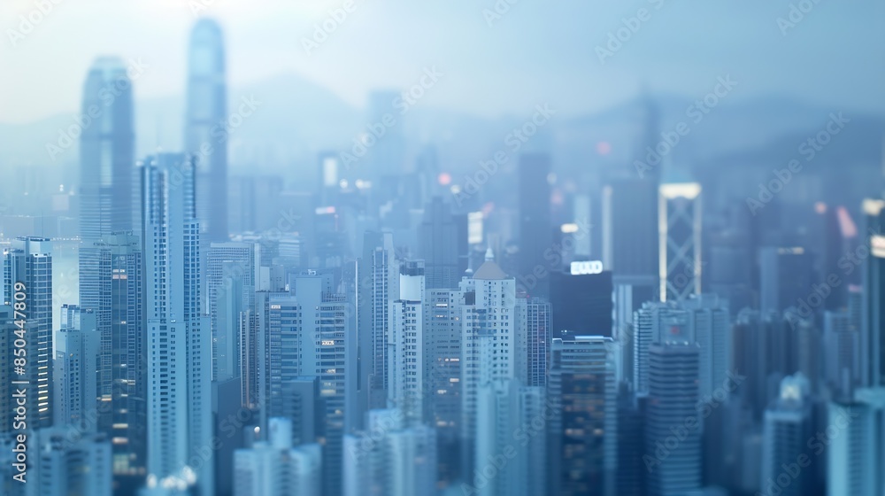 Poster abstract futuristic cityscape view with modern skyscrapers hong kong : generative ai