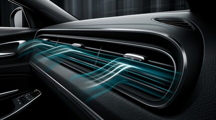 Car dashboard infographic  airflow visualization, temperature control,   vent positions displayed