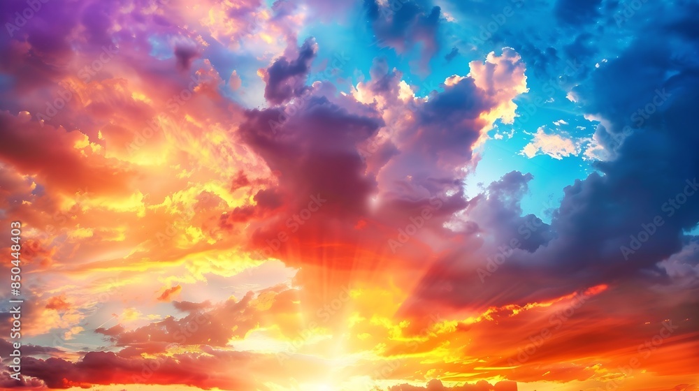 Poster sunset sky with multicolor clouds dramatic twilight sky background : generative ai