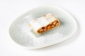 apple strudel on the white