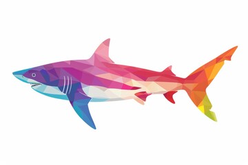Fototapeta premium rainbow colored shark isolated on white background flat illustration