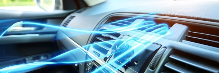 Car dashboard airflow infographic  ac direction, temperature control, vent positions