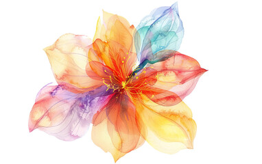 Hand drawn flower made of watercolour on transparent or white background