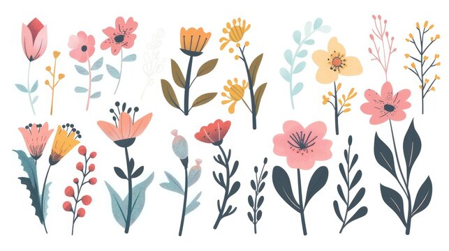 Hand drawn in a charming flat cartoon style these 2d elements feature a stylized floral arrangement perfect for jazzing up cards invitations and more