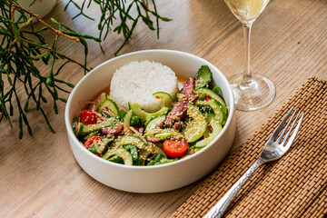 poke bowl in the asian cafe