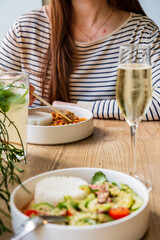 woman eating in the asian cafe