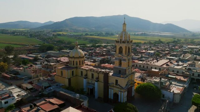Diocesan Sanctuary Of Our Lady Of The Sagrario In Tamazula, Jalisco, Mexico. drone shot