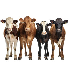 Group of cows on transparent or white background