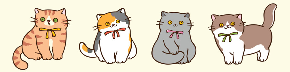 Vector Illustration of Cartoon Cat Characters on Isolated Background