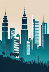 Obraz premium a vector illustration of kuala lumpur in malaysia with petronas tower surrounded by sky scrappers