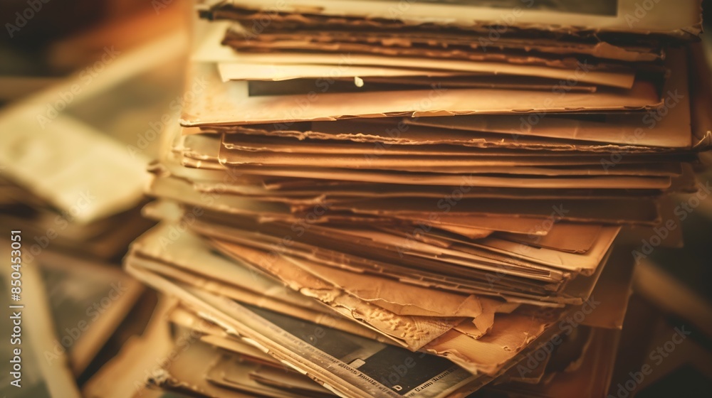 Aufkleber Stack of old photos with clipping path for the inside : Generative AI