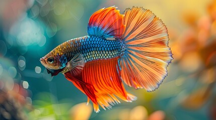 Fototapeta premium Betta fish swimming in the aquarium, beautiful pets