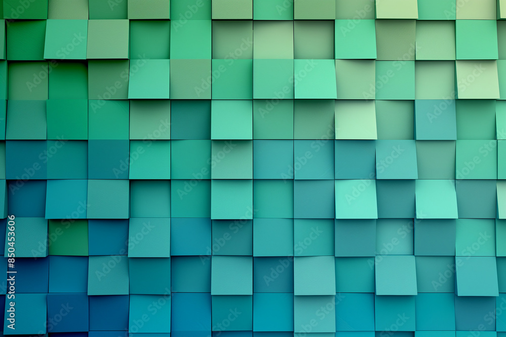 Poster create a pattern of squares with a gradient of blue and green colors.