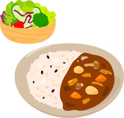 雑穀米のカレーライスとサラダ