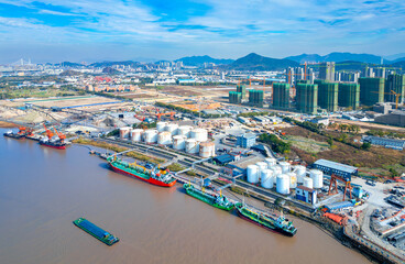 Fototapeta premium Yongshi Wangtai Shipbuilding Fuel Industry Zone, Ningbo City, Zhejiang Province, China