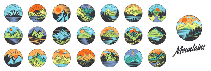 Mountain colorful vintage badge icon logo set