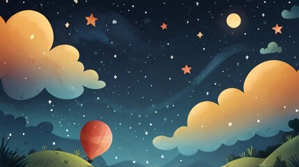 illustration of landscape hill with night sky 