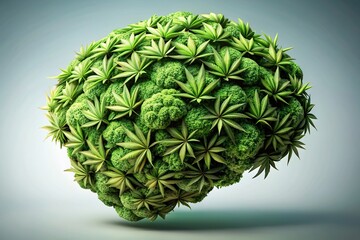 of a giant brain composed of cannabis leaves , cannabis, leaves, marijuana, brain, medical, health, cannabis plant