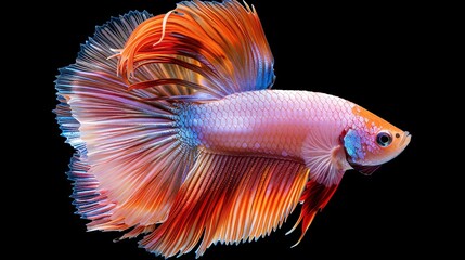 Fototapeta premium Rhythmic of Betta fish, siamese fighting fish betta splendens Halfmoon red dragon betta isolated on black background