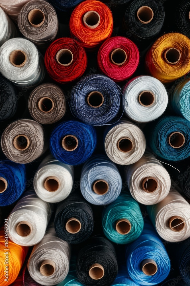 Aufkleber vibrant yarn rolls creating colorful background display for craft and textile projects