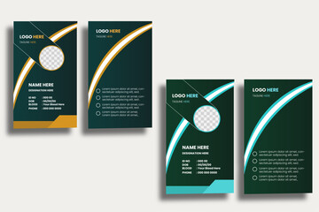 Modern iD card template with gradient dark green,light blue and charcoal,orange colour id card layout.
