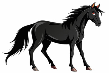 Obraz premium Black horse isolated on white background. Concept of wild animal illustration, minimalist style, graphic art. Print, icon, logo, template, pictogram, element for design