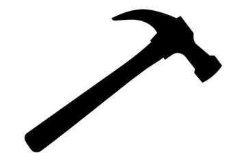 Black silhouette of a hammer isolated on a white background. concept of tool illustration, minimalist style, construction, home improvement. print, icon, logo, template, pictogram, element for design.