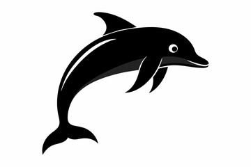 Fototapeta premium Silhouette of a dolphin isolated on a white background. Black dolphin illustration in a simple design. Concept of animal illustration, marine life, minimalistic design, aquatic icon