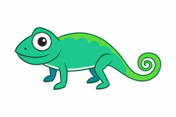 Colorful cartoon chameleon isolated on a white background. Concept of wild animal illustration, minimalist style, cute lizard. Perfect for print, art, icon, design element, and digital illustration.