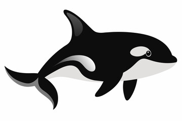 Obraz premium Black and white killer whale isolated on a white background. Concept of ocean creature illustration, minimalist style, marine life, orca whale. Print, icon, logo, template, digital art.