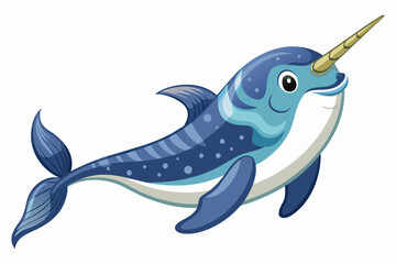 Cute cartoon narwhal illustration isolated on white background. concept of marine animal, adorable ocean creature, aquatic life. print, icon, logo, design element for kids art and illustration