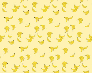 Vector doodle pattern with a stroke of bananas. Summer print with hand drawn bananas. Tropical healthy fresh pattern