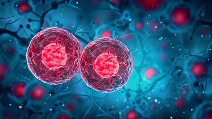 Fototapeta premium An illustration of two red glowing reproductive cells on a blue background