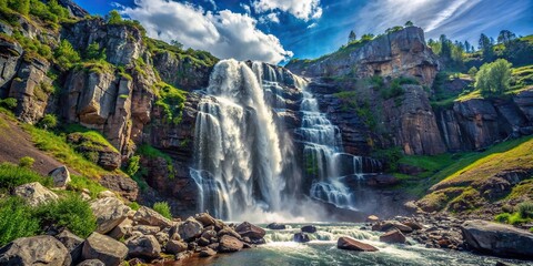 Majestic waterfall cascading down the rocky mountainside , nature, landscape, scenic, beauty, serene, flowing