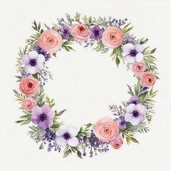 Floral wreath with flowers and leaves. Created by AI
