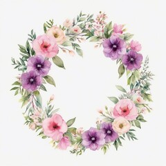 Floral wreath with flowers and leaves. Created by AI