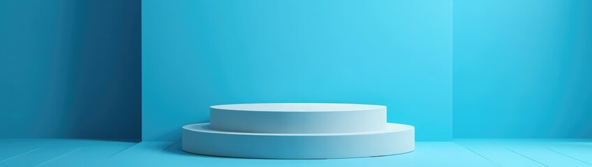 Round podium or pedestal with blue background