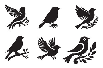  birds set vector of silhouettes.