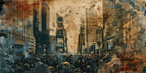 Obraz premium Crowd Demonstration in Artistic Style