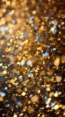 Festive confetti, gold and silver, sparkling in light, high definition, elegant celebration, dynamic and vibrant, glamorous and cheerful, shiny details